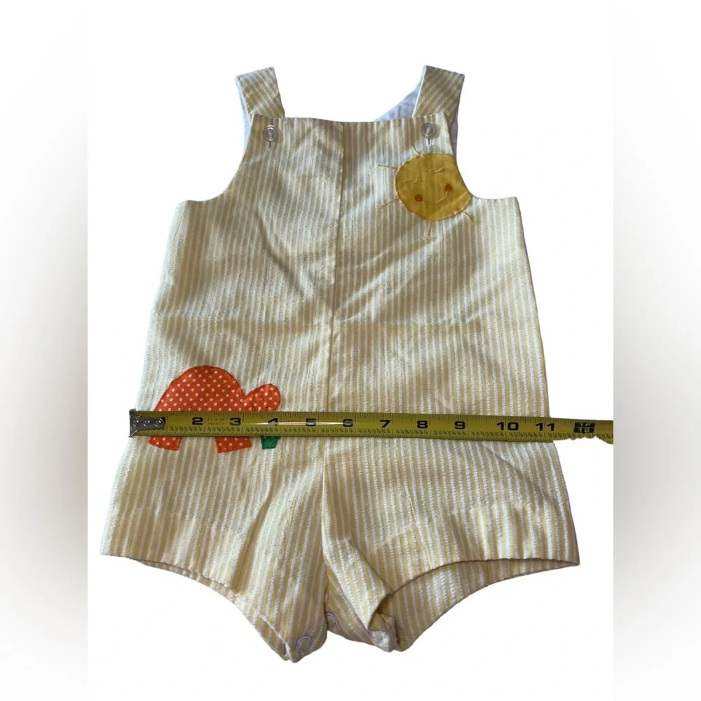Betti Terrell‎ VTG Baby Girl 18-24m Seersucker Yellow Turtle Sun Romper